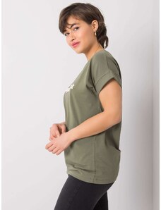 Fashionhunters Khaki T-shirt with embroidered text