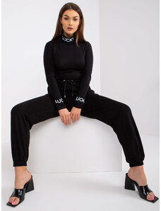 Fashionhunters Základné čierne tepláky Lisa s vysokým pásom
