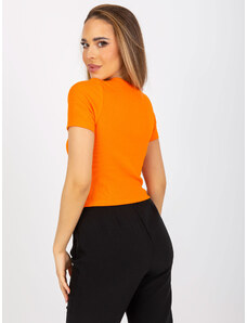 Fashionhunters Basic orange short blouse with stripes RUE PARIS