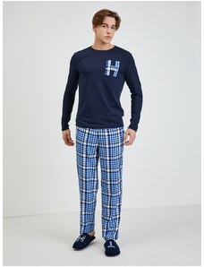 Tommy Hilfiger Mens Plaid Pajamas and Slippers Set in blue Tommy - Men