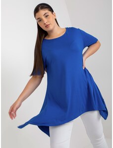 Fashionhunters Dark blue monochrome blouse plus size with short sleeves
