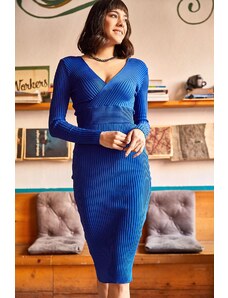 Olalook Dámske modré dvojradové úpletové šaty Saks