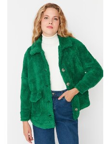 Trendyol Green oversized vrecko detailný plyšový kabát