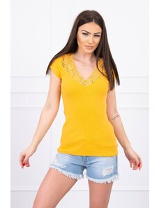 Kesi Blouse with lace neckline mustard