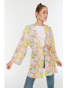 Trendyol Modest Viacfarebné kimono a kaftan s kvetinovým vzorom s detailom kravaty a vreckami