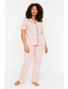 Trendyol Curve Powder Shirt Collar Ribbed Knitted Pajamas Set