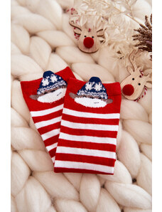 Kesi Youth striped socks with a bear red with white
