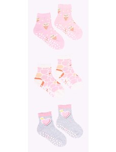 Yoclub Kids's Girls' Cotton Socks Anti Slip ABS Patterns Colours 3-pack SKA-0109G-AA3A-004