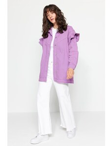 Trendyol fialová džínsová džínsová bunda s volánovým detailom na rukávoch