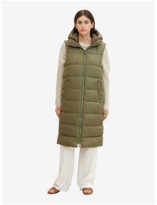 Khaki Women's Long Quilted Vest with Hood Tom Tailor - Women