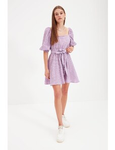 Trendyol fialové pásové mini tkané šaty