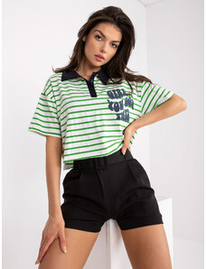 Fashionhunters Women's white-green striped polo shirt