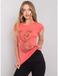 Fashionhunters Women's coral T-shirt with rhinestones