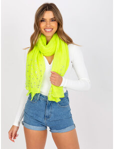 Fashionhunters Fluo yellow airy scarf with application of rhinestones