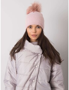 Fashionhunters Light pink winter cap with pompons