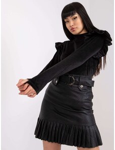 Fashionhunters Black velour blouse with ruffles by Eugenie