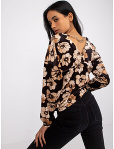 Fashionhunters Black-beige velour blouse with chain on back Auroray