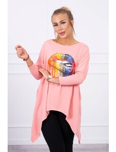 Kesi Oversize blouse with rainbow lip print apricot