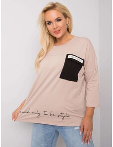 Fashionhunters Beige oversize blouse with inscription and pocket