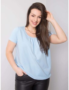 Fashionhunters Light blue cotton blouse plus sizes