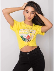 Fashionhunters Yellow cotton T-shirt with inscription