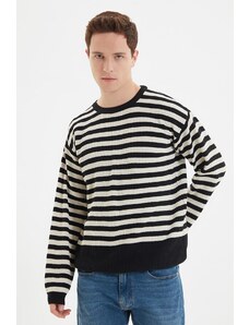 Trendyol Black Oversize Fit Wide Fit Crew Neck Striped Knitwear Sweater