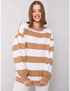 Fashionhunters White-camel sweatshirt without striped hood