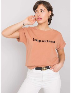 Fashionhunters Camel T-shirt with embroidered inscription
