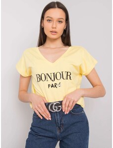 Fashionhunters Yellow T-shirt with triangle neckline