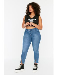 Trendyol Curve Modré detailné elastické úzke džínsy s vysokým pásom