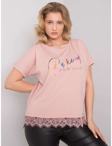 Fashionhunters Powder pink cotton blouse of larger size with lace
