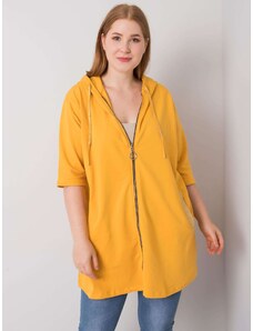 Fashionhunters Dark yellow women's sweatshirt of larger size with zip closure