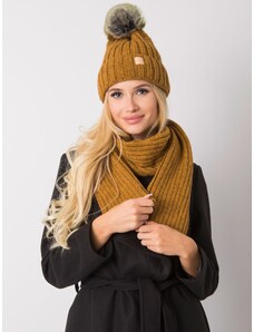 Fashionhunters RUE PARIS Set of dark yellow winter hat and scarf