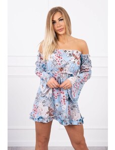 Kesi Floral dress on the shoulders of cyan color