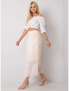 Fashionhunters Beige pleated skirt with patterns