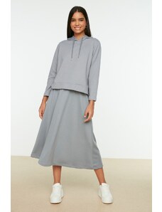Trendyol Gray Hooded Sweatshirt-Skirt Knitted Suit