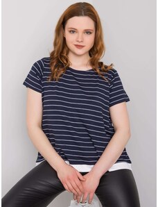 Fashionhunters Women's dark blue striped blouse of larger size