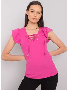 Fashionhunters Pink blouse with lace-up neckline