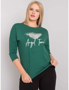 Fashionhunters Dark green cotton blouse plus sizes with printed design