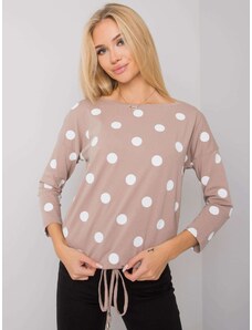 Fashionhunters RUE PARIS Dark beige lady's blouse with polka dots