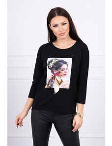 Kesi Blouse with graphics and colorful bow 3D black