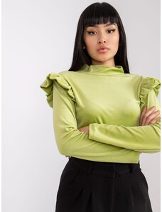 Fashionhunters Light green Eugenie velour blouse with ruffles