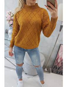Kesi Sweater with high neckline and diamond mustard pattern