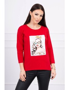 Kesi Blouse with graphics of a girl in glasses 3D red
