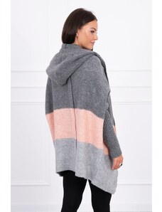 Kesi Tri-color hooded sweater graphite+powder pink+grey