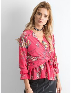 Fashionhunters Pink floral blouse with tie