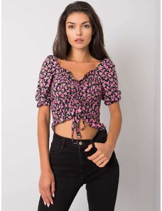 Fashionhunters Black blouse with flowers by Kami RUE PARIS