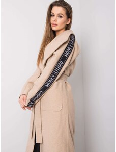 Fashionhunters Dámsky béžový kabát s opaskom