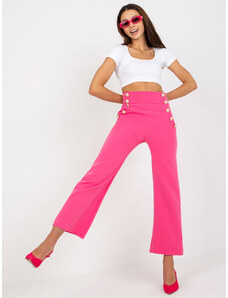 Fashionhunters Tmavo ružové dámske oblekové nohavice s vysokým pásom