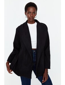 Trendyol čierny oversized pásový šál golier pečiatkovaný kabát